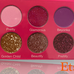 Close-up of the Pretty On Pretty Eye Shadow Palette showing shimmering pink and bronze shades with smooth, blendable textures