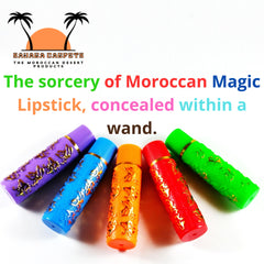 Lip Makeup: Colorful lipstick tubes with gold pattern, Moroccan Magic brand visible