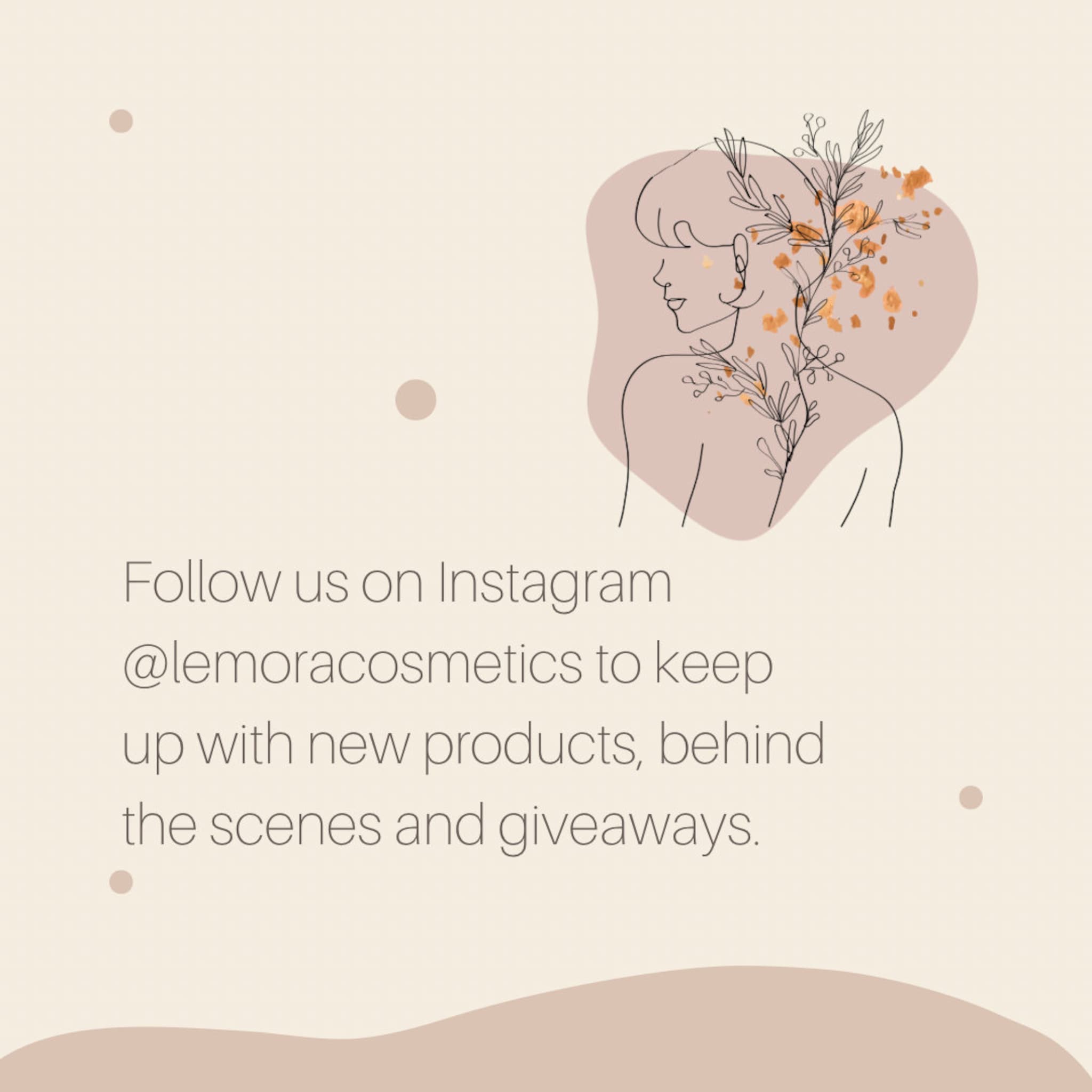 Instagram post with line art illustration, beige background, and @lemoracosmetics text