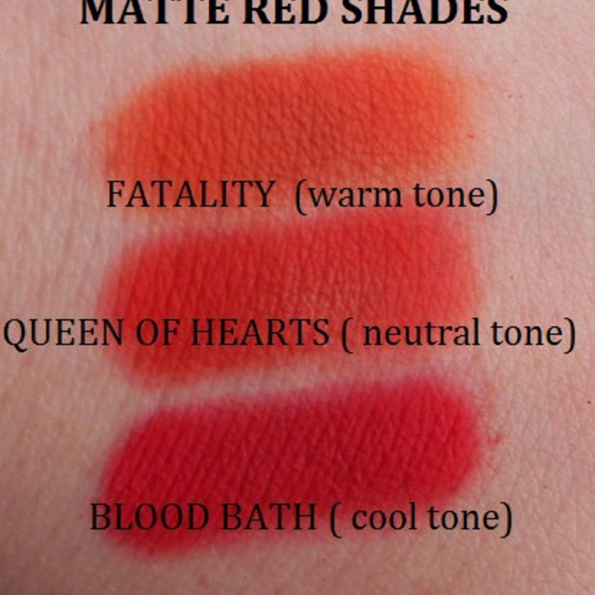 Close-up of matte red eye shadow pan showing rich pigment texture and smooth finish