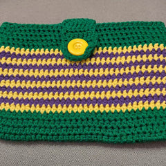 Main product view of Crocheted Mardi Gras Cosmetics Clutch Bag 11x8 Inches