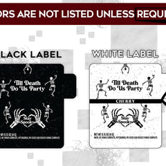 Labels with black and white backgrounds, skeleton graphics, and Venus Complete branding