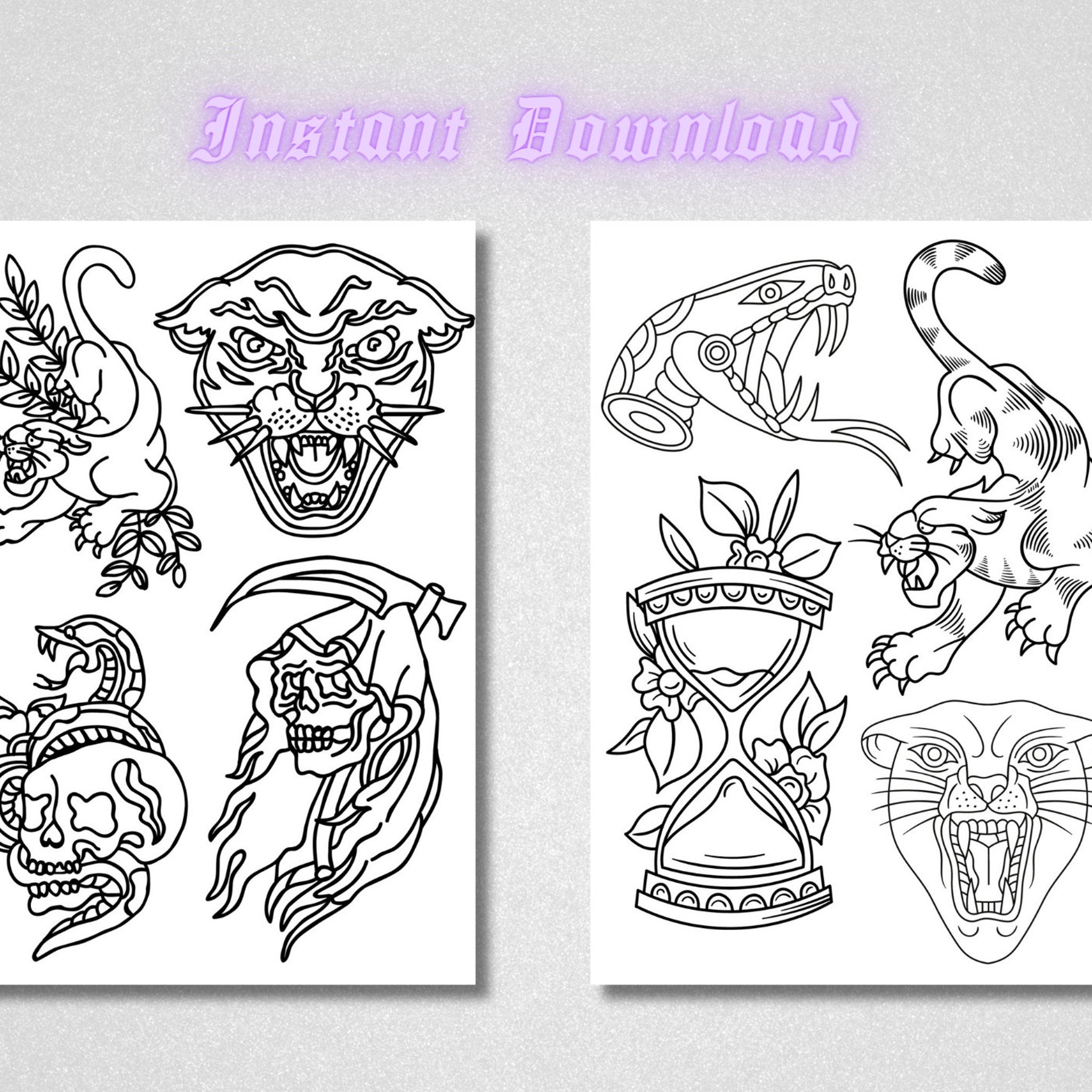 Close-up of tattoo stencil page showing intricate floral design with fine line details for skin application
