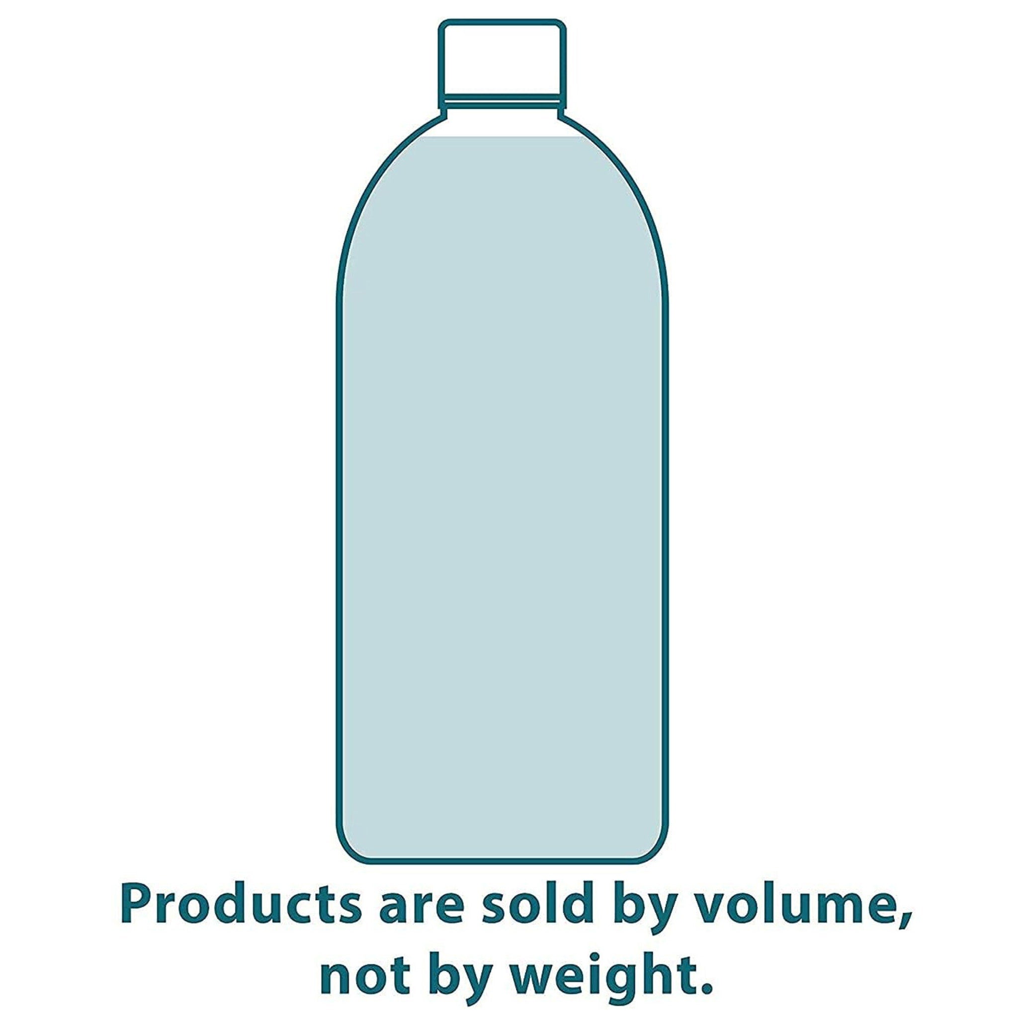 Bottle illustration with blue fill, teal outline, and text about volume measurement