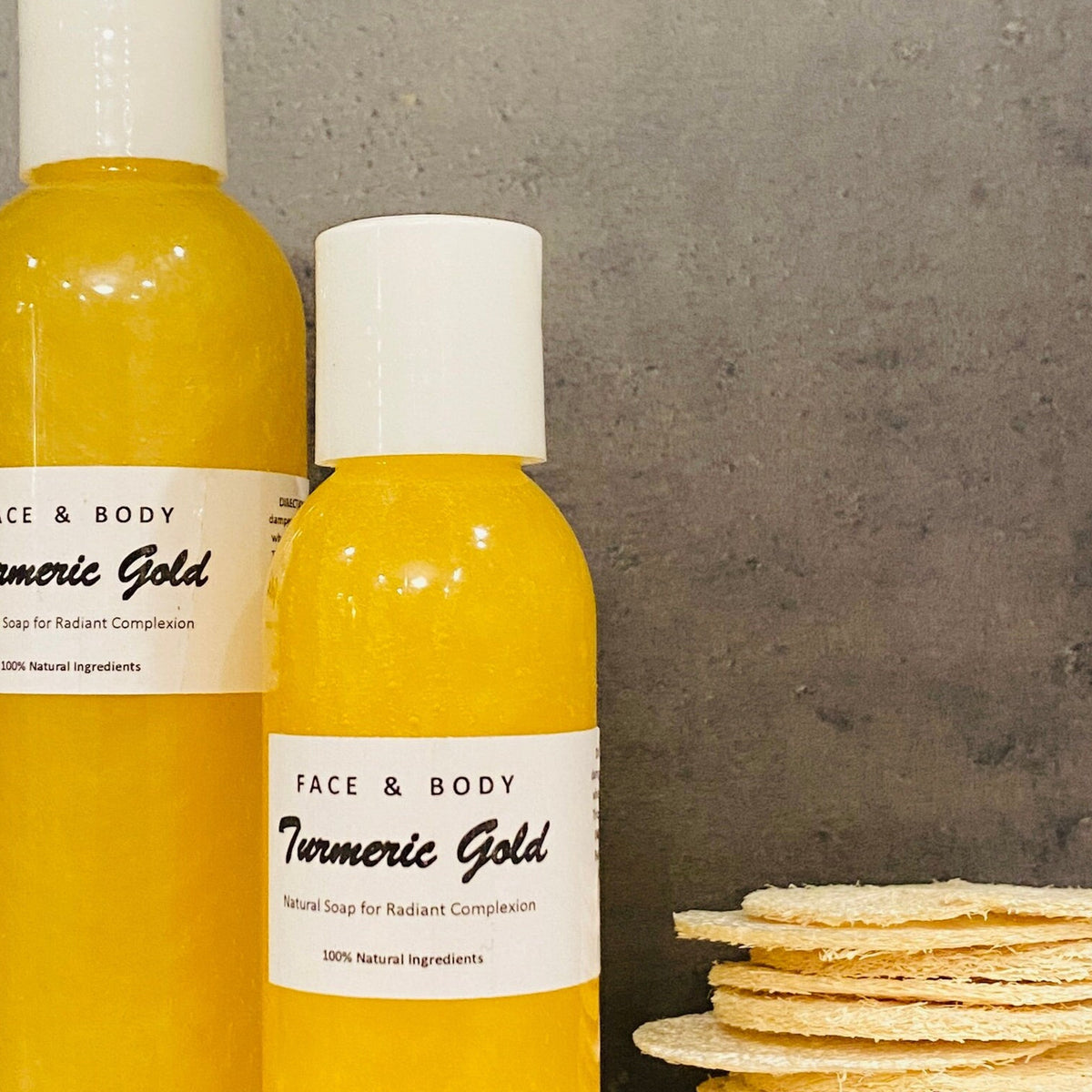 Main product view of Turmeric Glow Liquid Soap 100 Natural Vegan Face  Body Cleanser with Loofah