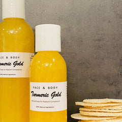Main product view of Turmeric Glow Liquid Soap 100 Natural Vegan Face  Body Cleanser with Loofah