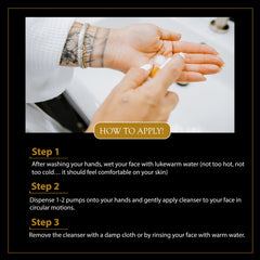 Hands with white nail polish dispensing product, next to a sink, applying cleanser