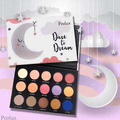 Eyeshadow palette with multiple colors, Prolux Dare to Dream palette, black case with eyeshadows