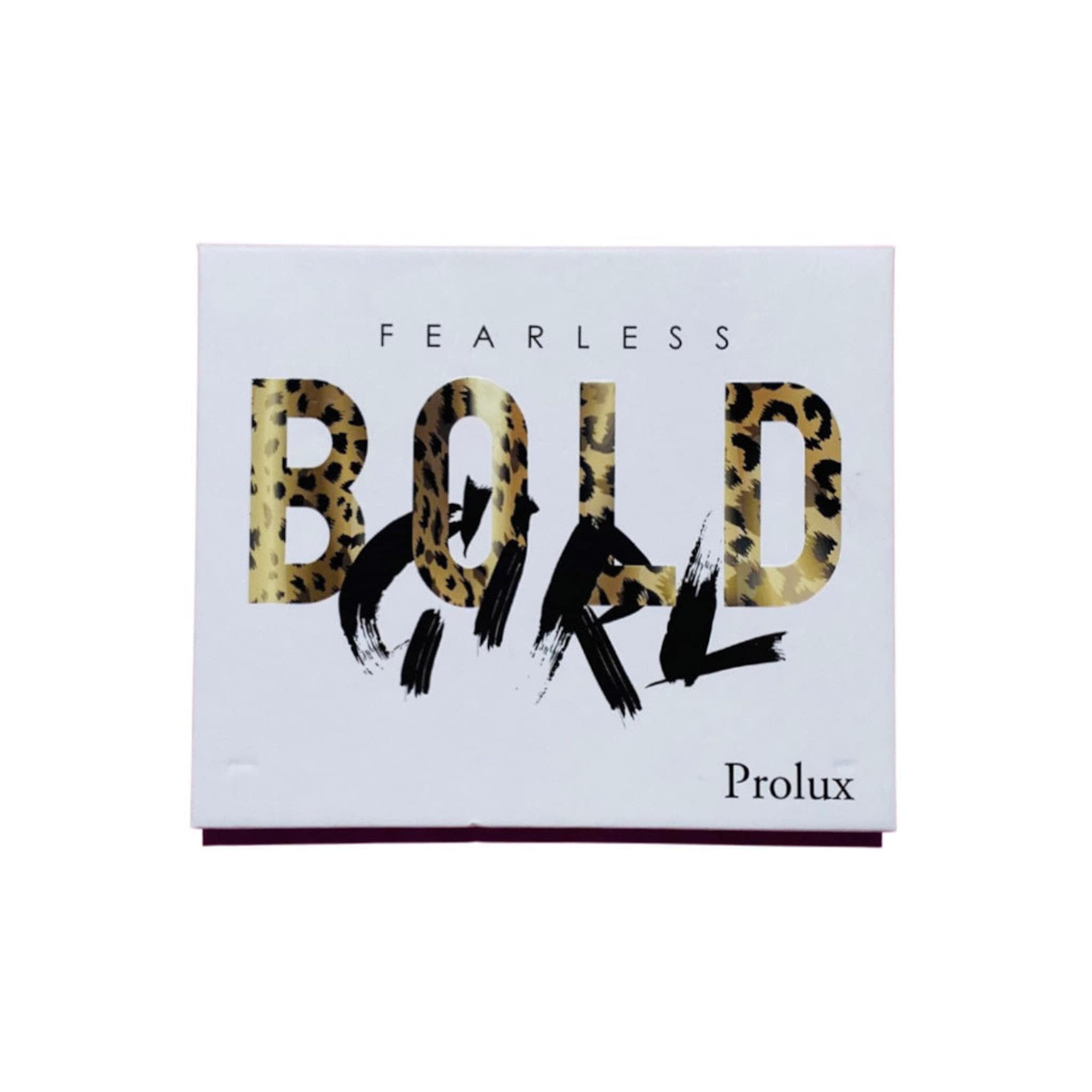 White box with gold leopard print letters, black brush strokes, and Prolux text.