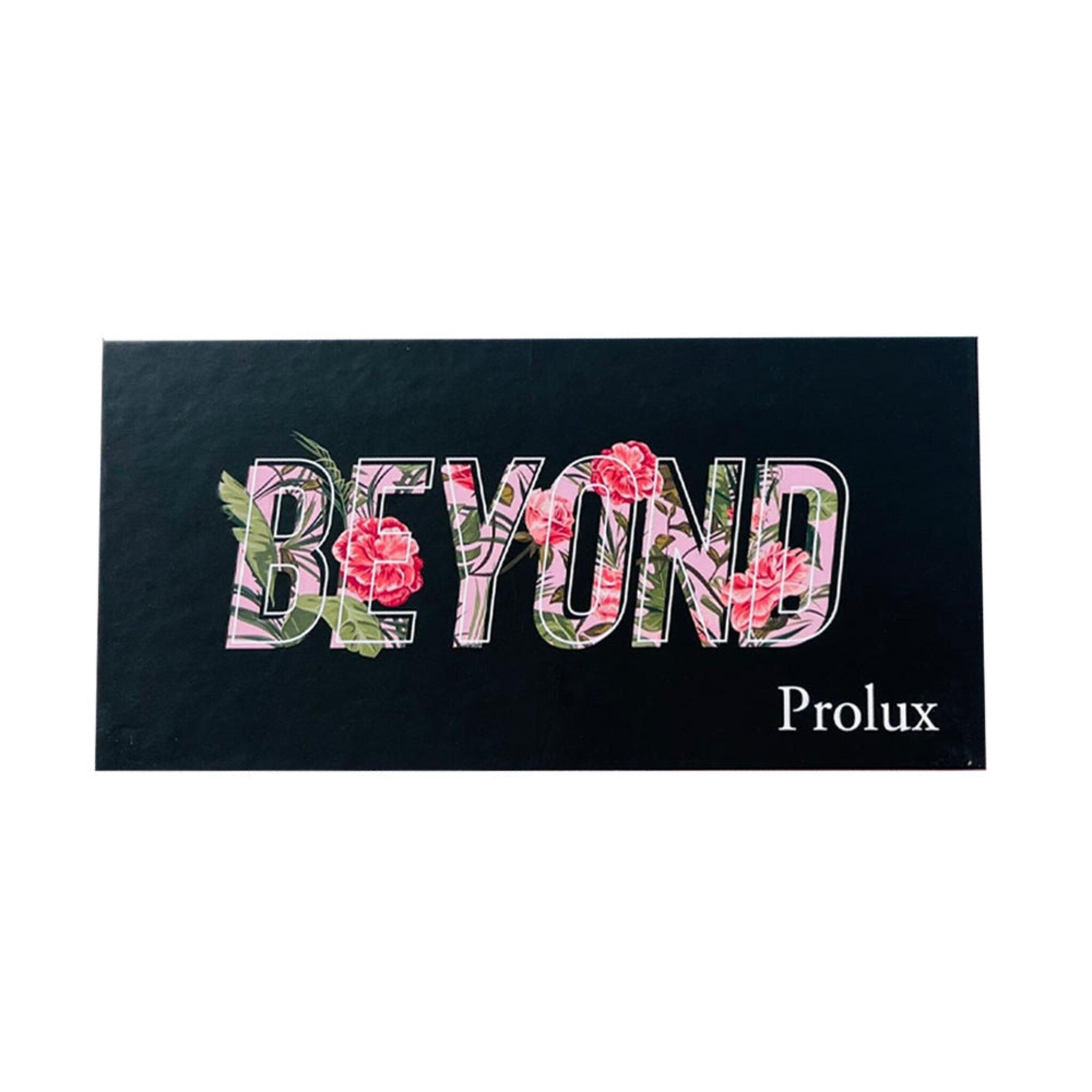Black rectangular graphic with "BEYOND" floral text and "Prolux" text below it