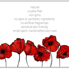 Red poppy flowers with black outlines and white background, for skincare promotion