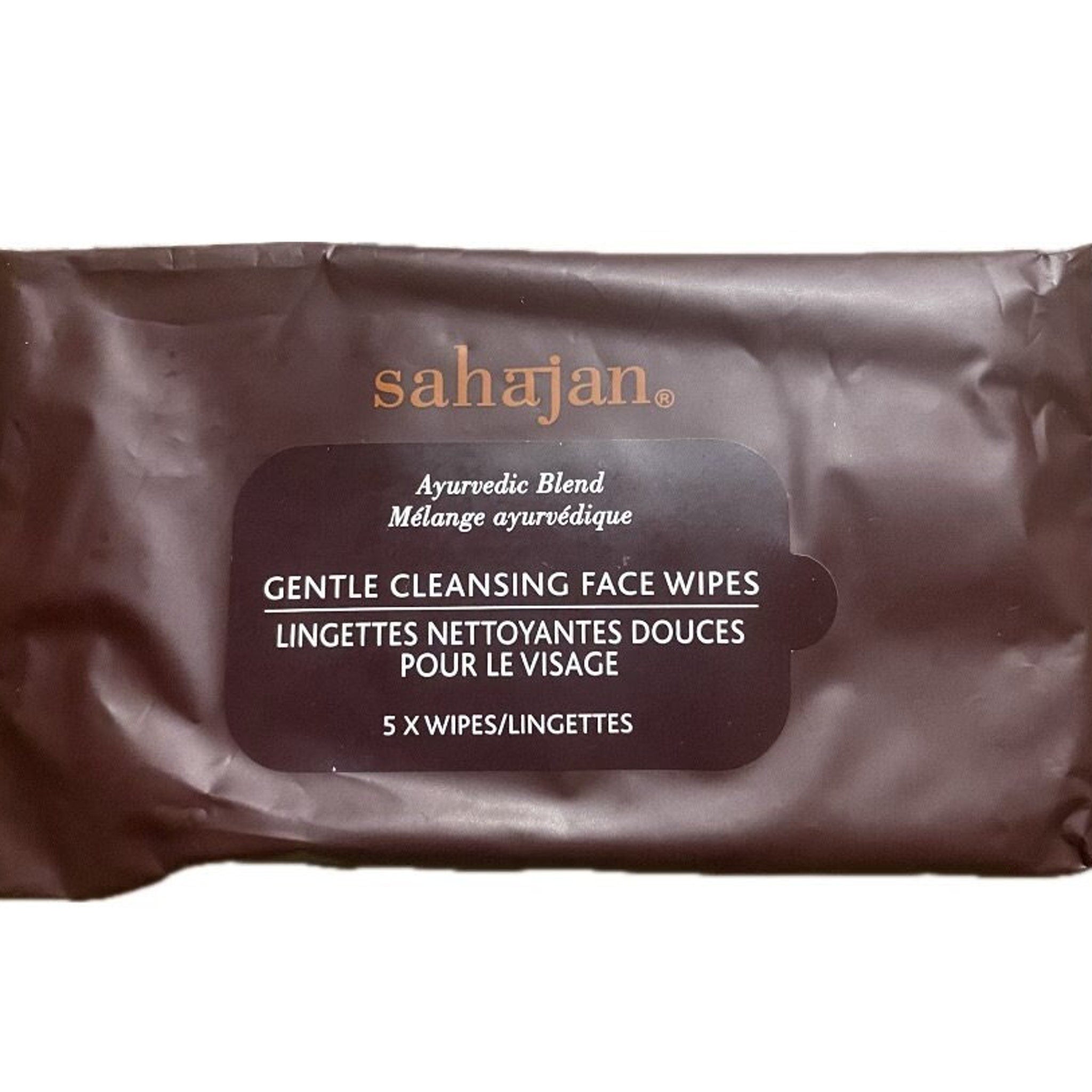 Face wipes brown foil packet with Sahajan brand name and product details label