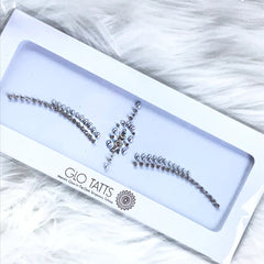 Face jewels, silver rhinestone, linear design, GLO TATTS brand package