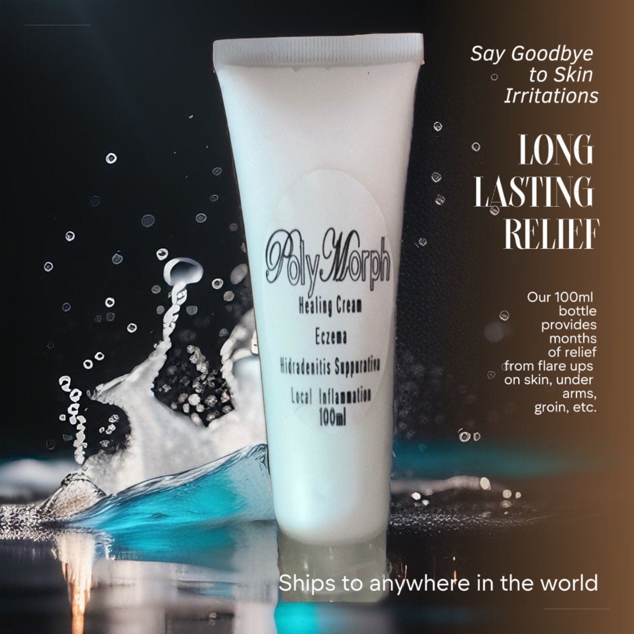 Close-up of polymorph cream being gently smoothed onto skin with fingertips, showcasing its rich texture