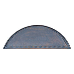 Arched metal decorative piece with blue and bronze finish, riveted edge detail