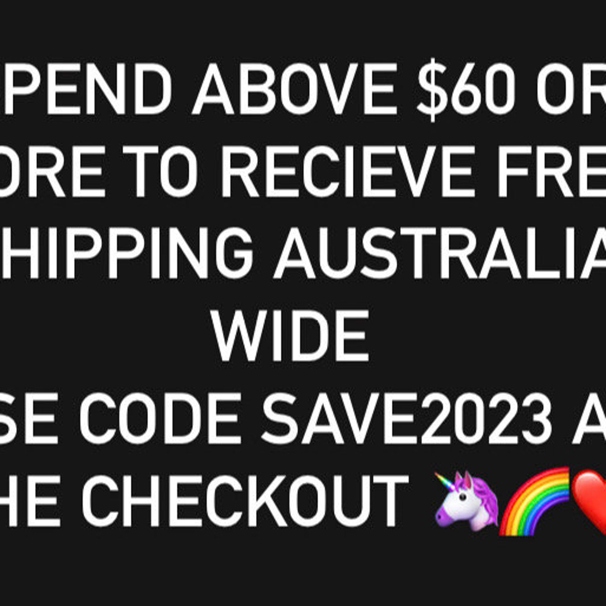 Promotional graphic with white text on a black background, offering free shipping Australia wide with code SAVE2023 at checkout.