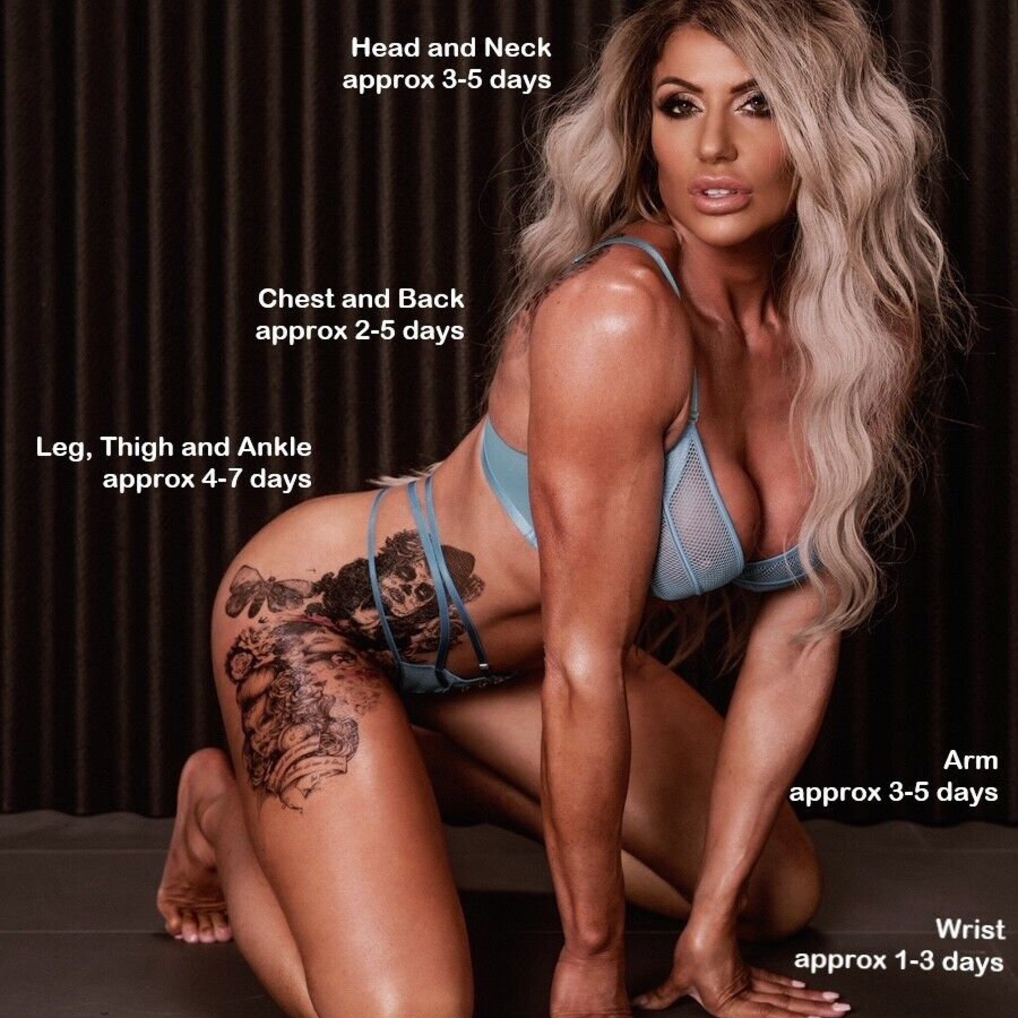 Close-up side view of waterproof crown tattoo sticker applied on glowing skin with subtle shimmer