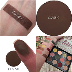 Close-up of matte taupe eyeshadow being applied to eyelid with a fluffy blending brush