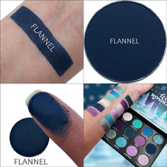Close-up of matte flannel eyeshadow being applied to eyelid with a fluffy brush