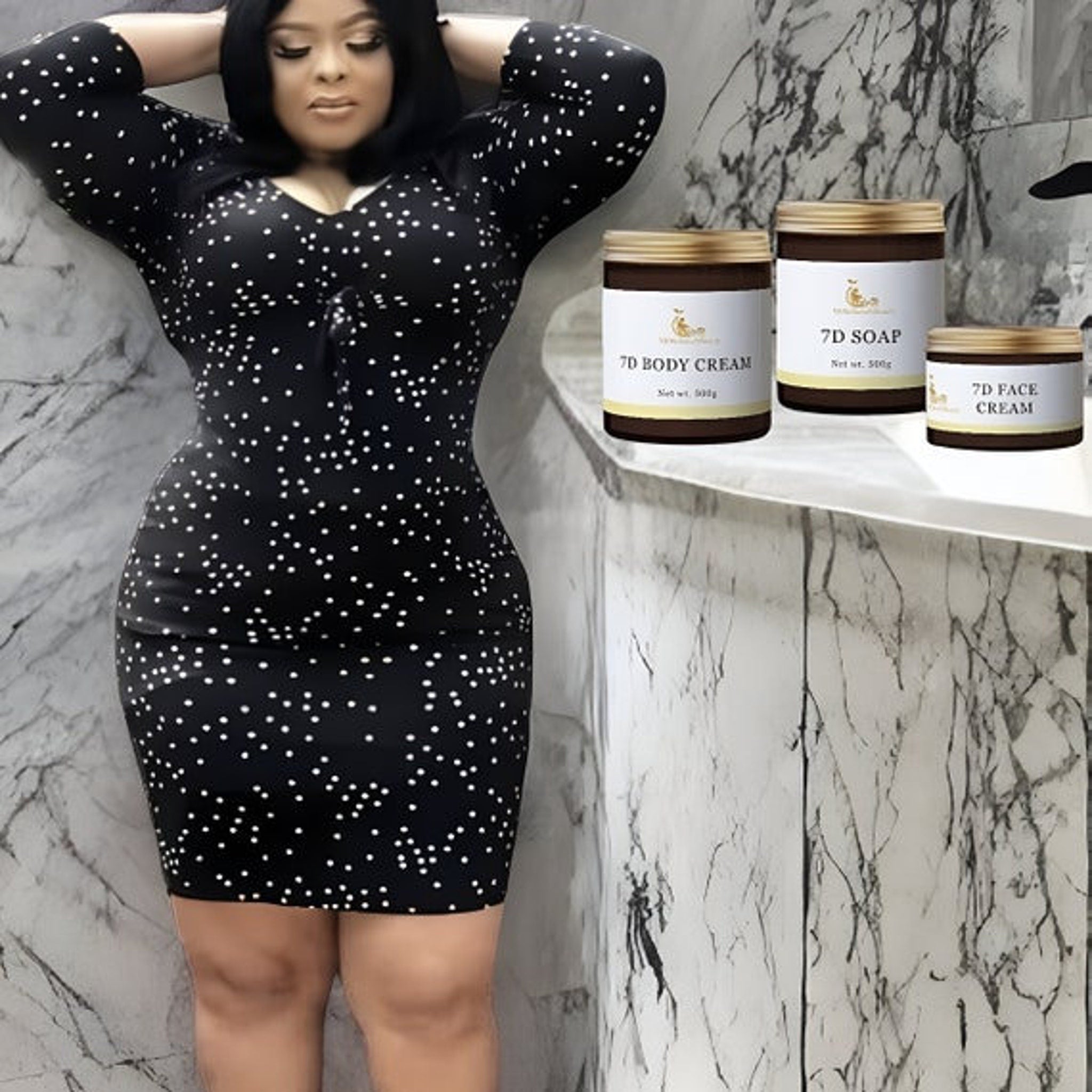 Side view of a sleek white jar with gold accents holding 500g of rich, nourishing body cream for deep hydration