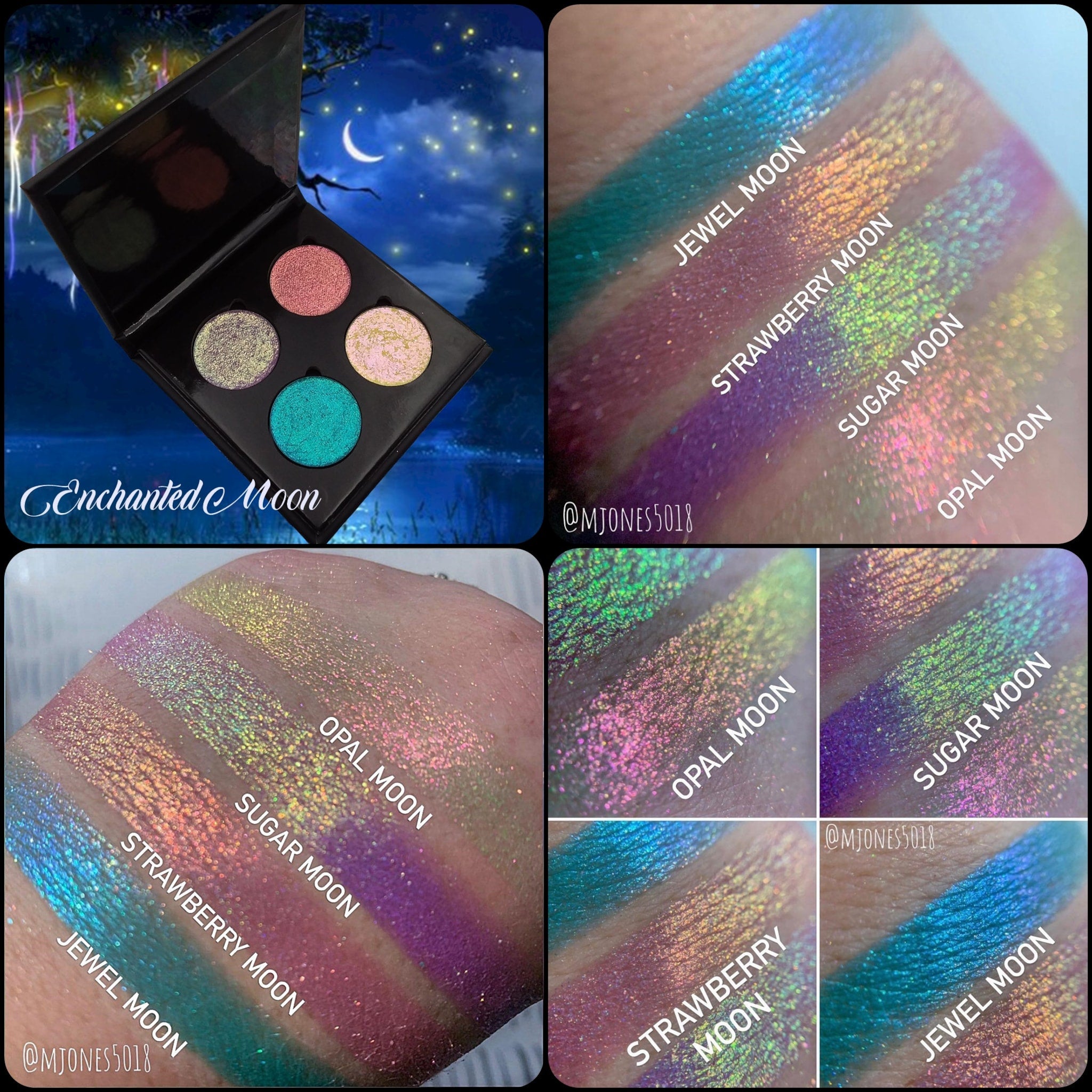 Side view of Chrome Shifting Strawberry Moon eyeshadow palette showing gradient pink hues and reflective metallic finish