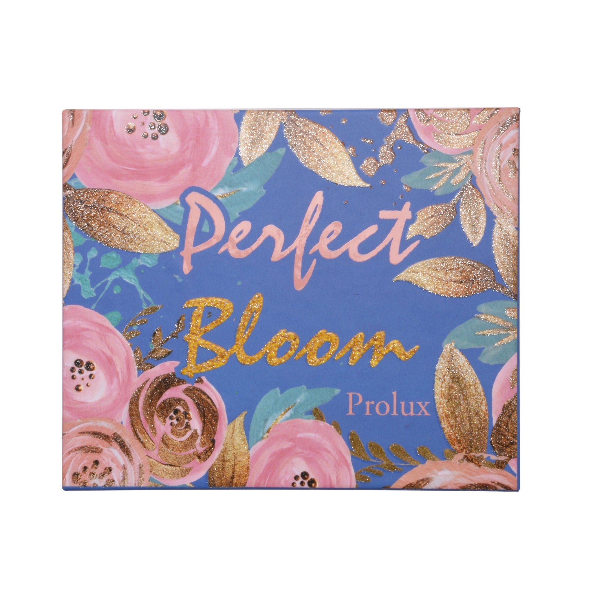 Floral patterned box with pink and gold accents on blue background, Prolux brand name visible