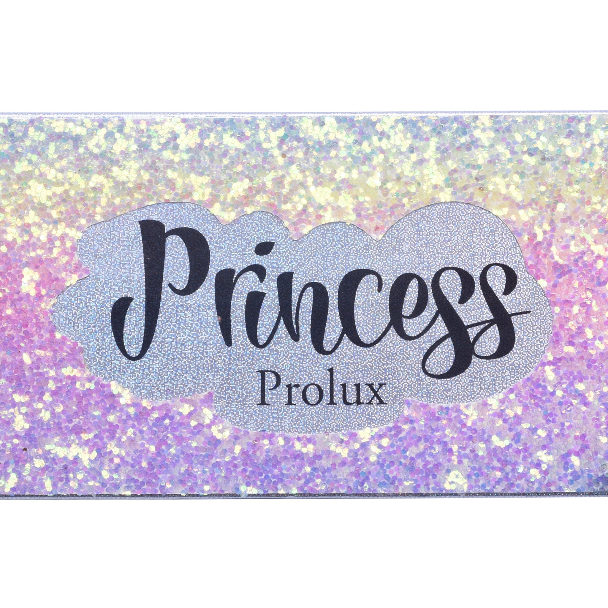 Glittery background with "Princess" text, silver cloud shape, and "Prolux" brand name visible.