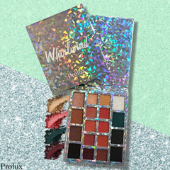 Eyeshadow palette with holographic cover, multiple colors, and Prolux branding.