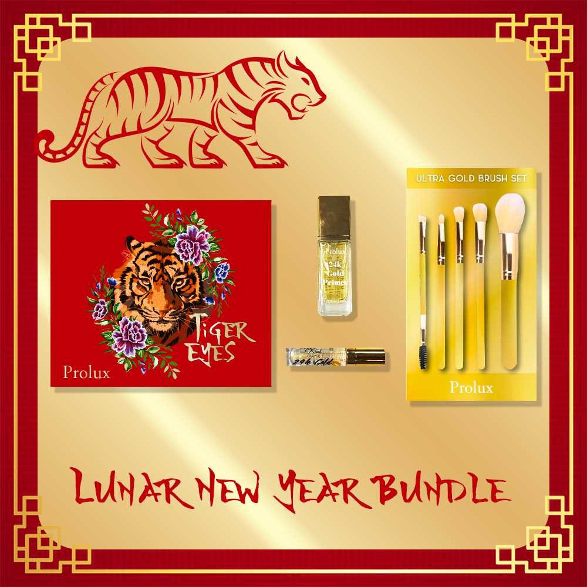 Eye makeup bundle with red, gold, and tiger design, Prolux brand Lunar New Year theme