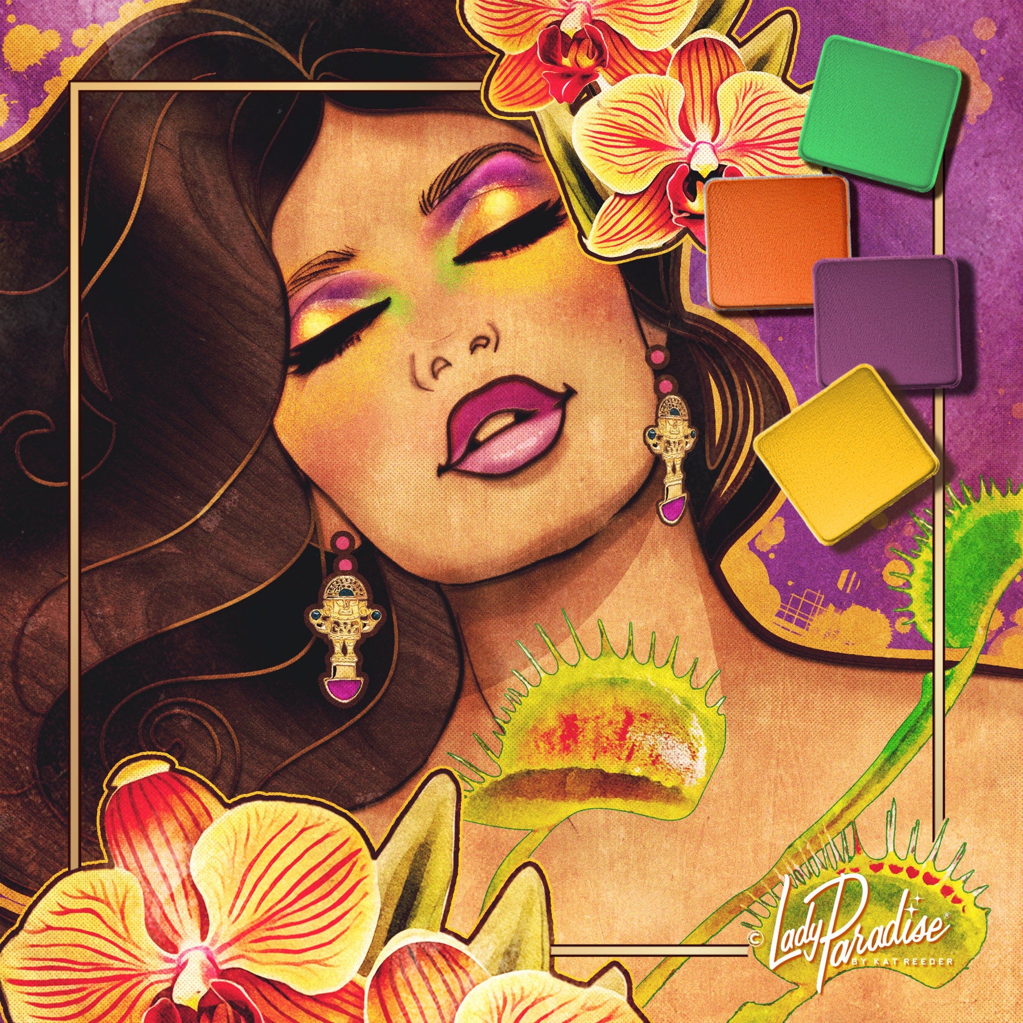Limited edition Jungle Queen palette with 12 vibrant tropical shades in reusable wall art gift packaging from Hawaii