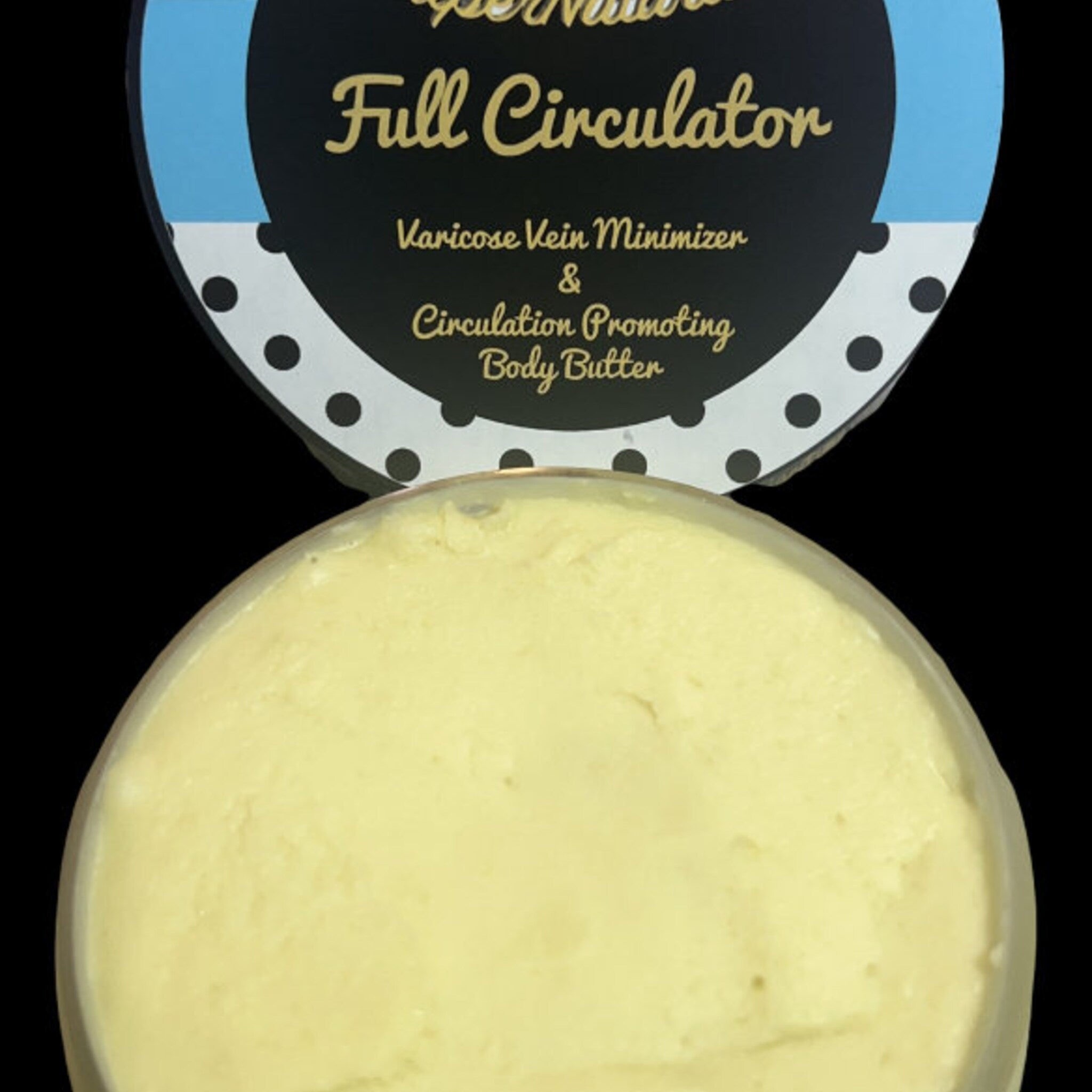 White tube of soothing body butter with blue varicose vein relief text on matte packaging