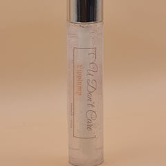 Lip balm gloss bottle, clear tube with silver cap, Kenei B "You Don't Care" label