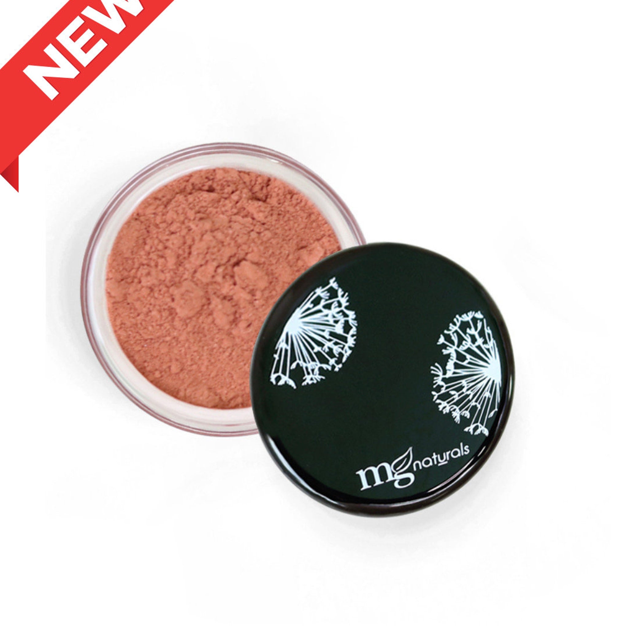 Open compact showing vegan mineral eyeshadow in soft neutral shades with mirrored interior