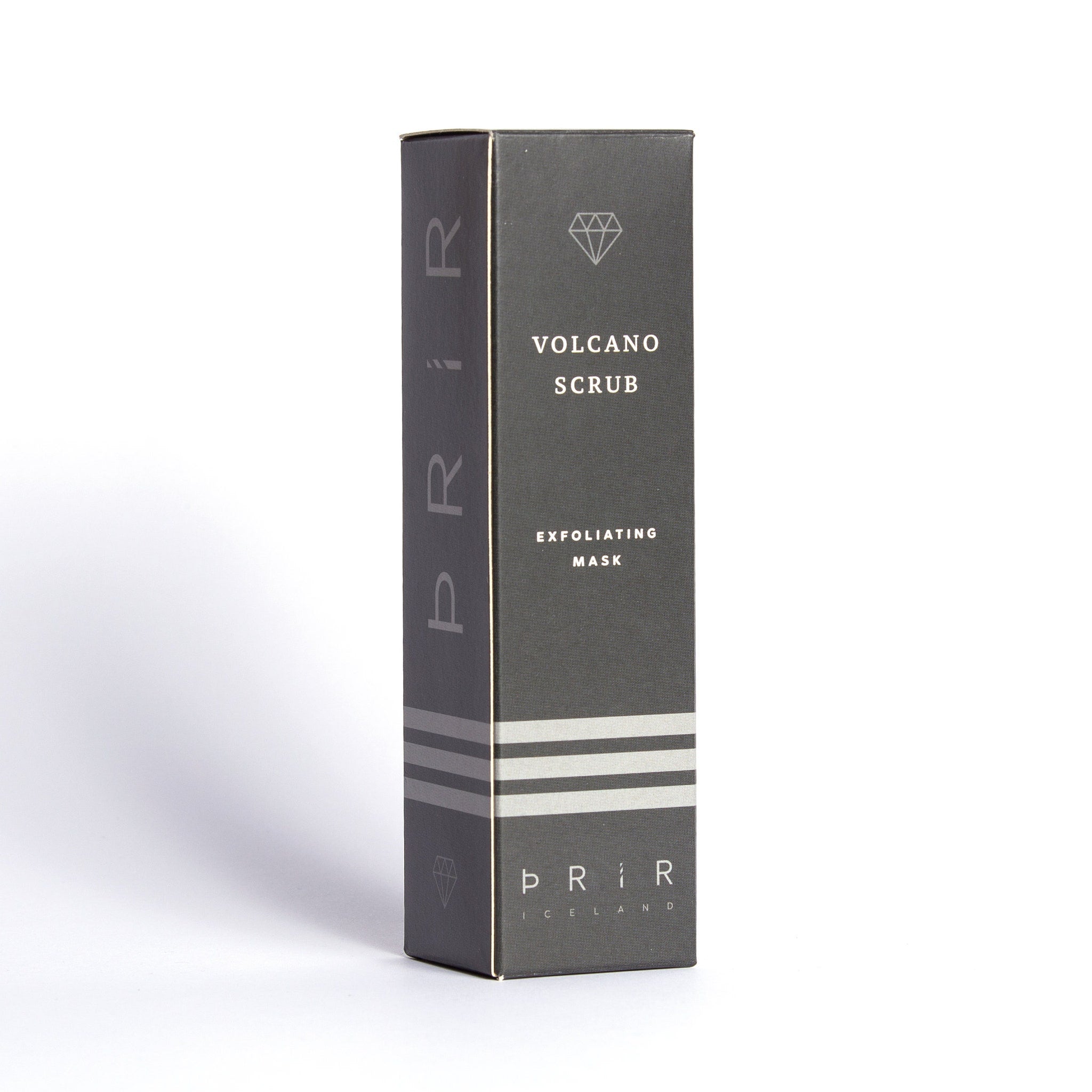 Volcano scrub box, grey and white striped, PRiR brand name visible on the packaging