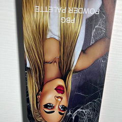 PBG Powder Palette with blonde hair, red lips, and spiderweb background design
