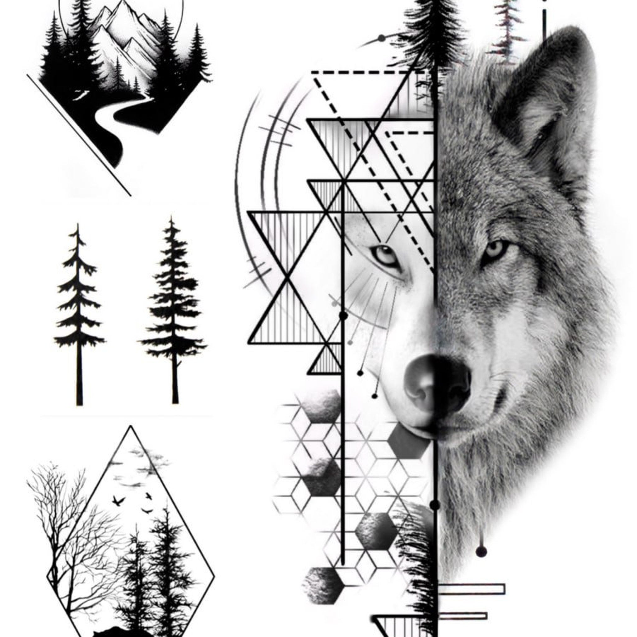 Usage example of Long-lasting wolf forest temporary tattoo set for men  skin-safe animal designs