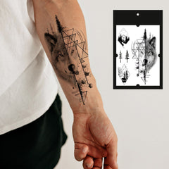 Main product view of Long-lasting wolf forest temporary tattoo set for men  skin-safe animal designs