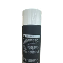 Exfoliating product, black and white cylindrical bottle with text, Paula's Choice brand visible