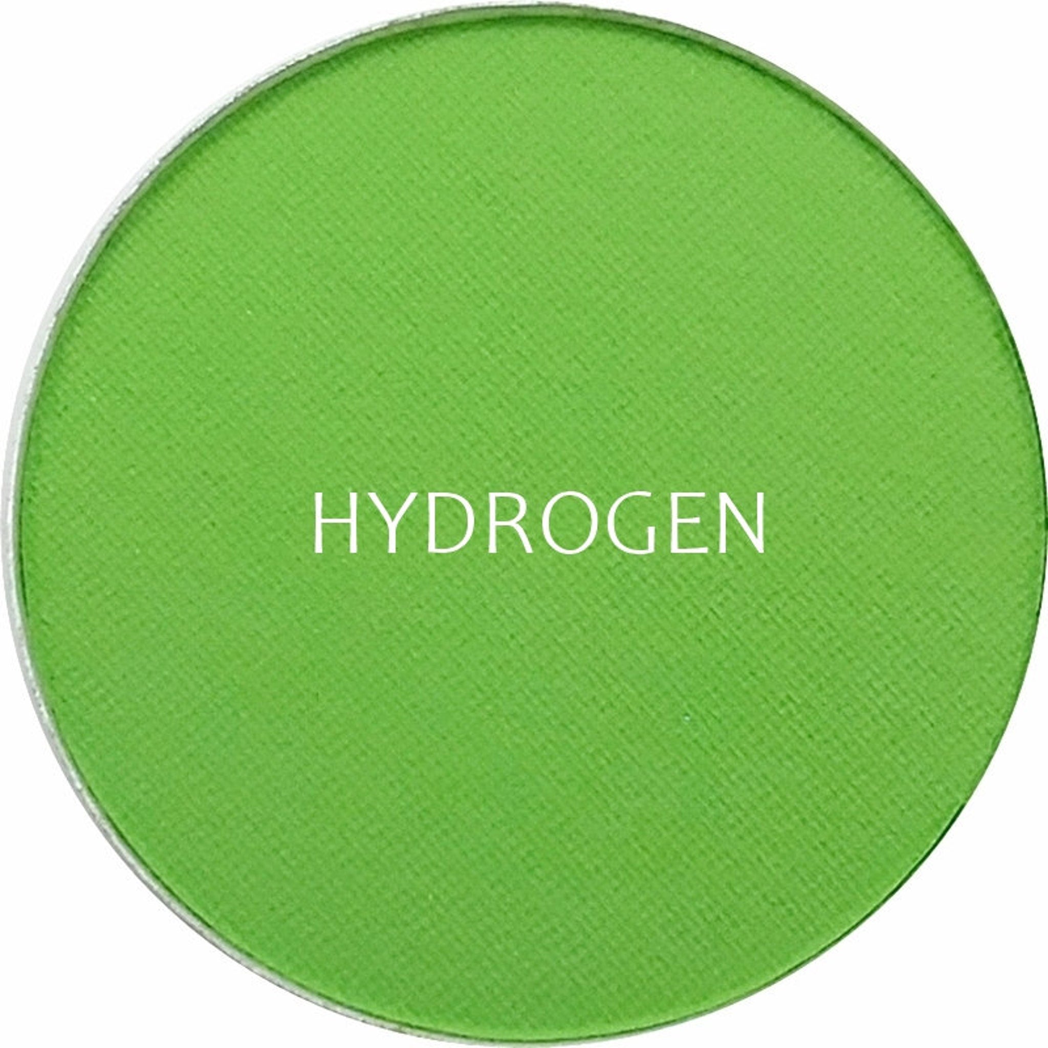 Side view of matte hydrogen eyeshadow compact showing smooth texture and rich pigment in neutral taupe shade