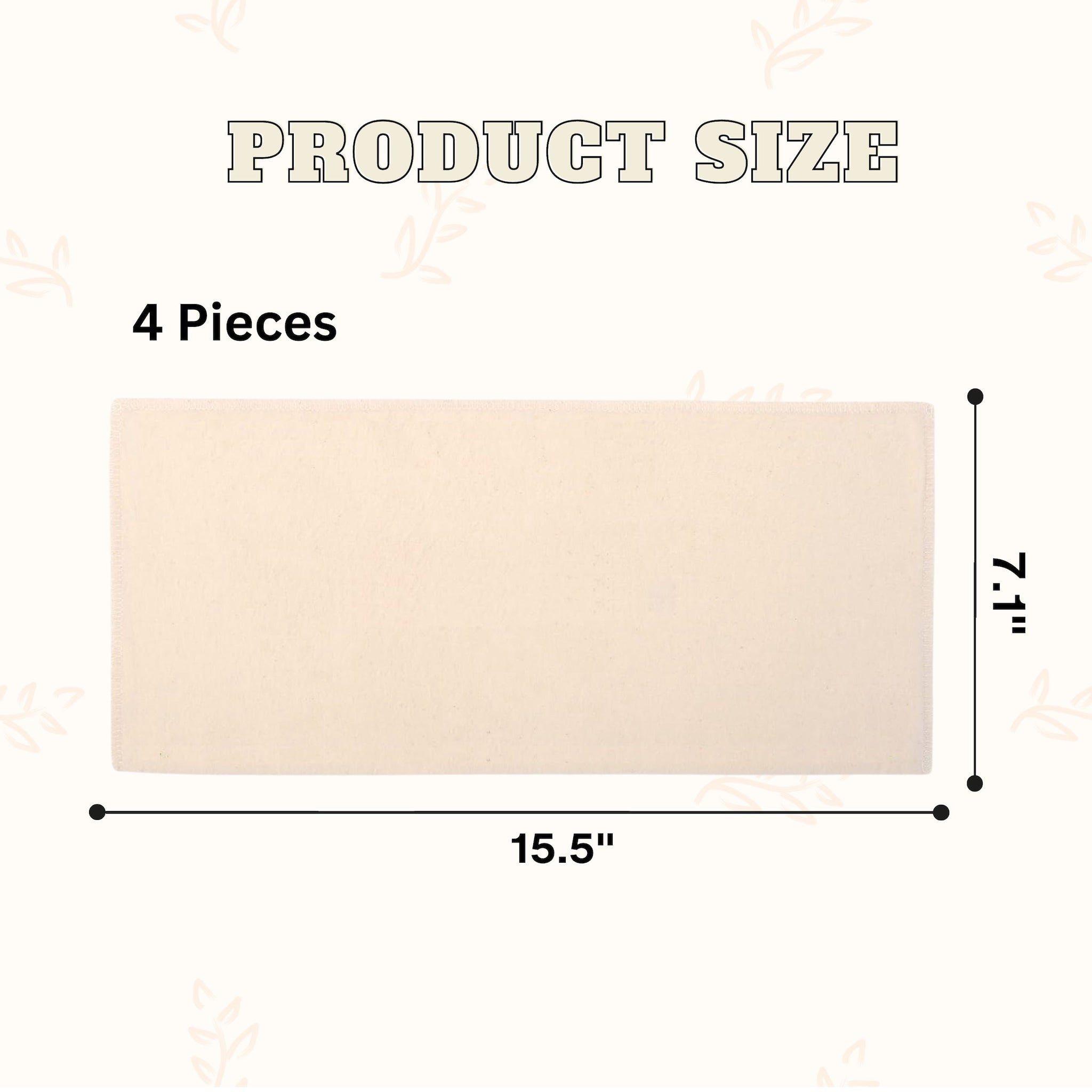 Beige rectangular fabric with dimensions, 4 pieces shown