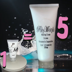 White tube of hydrating HS treatment cream with minimalist blue typography and matte finish
