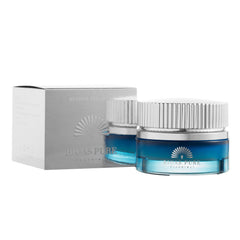 Retinol eye cream jar with blue glass, silver lid, and BIOAS PURE branding