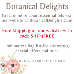 Botanical Delights advertisement with floral design, white background, and red text promoting free shipping