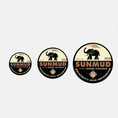SUNMUD tinted mineral sunscreen with black and brown circular label, SPF 50 face protection