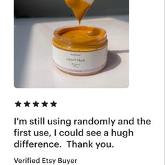 Face mask jar with orange contents, white label, and "Glow N Mask" text visible
