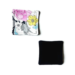 Coasters with floral pattern and solid black, square shape, fabric material