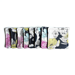 Floral fabric coasters, black and white floral pattern, square shape for drinks