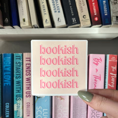 Bookish-themed vinyl sticker with matte finish, perfect for decorating makeup palettes or journals.
