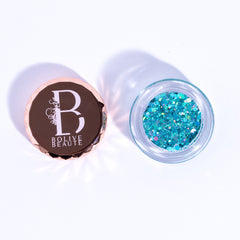 Turquoise glitter eyeshadow pot with shimmer particles and silver lid by Crazy Girl
