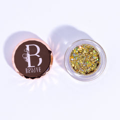 True Gold Glitter Eyeshadow pot with intense metallic shimmer and golden sparkle particles